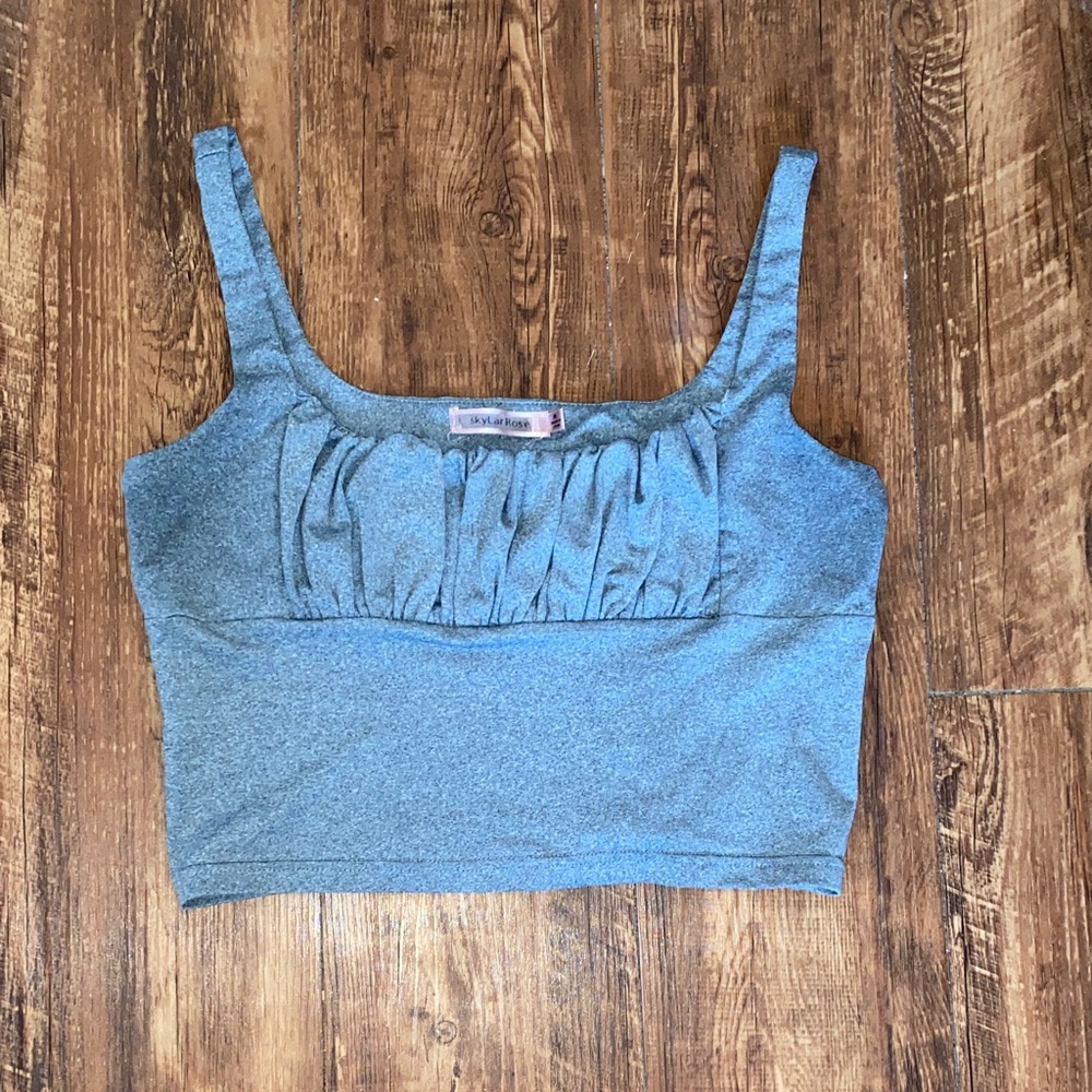 Grey Ruched Front Crop Tank Top